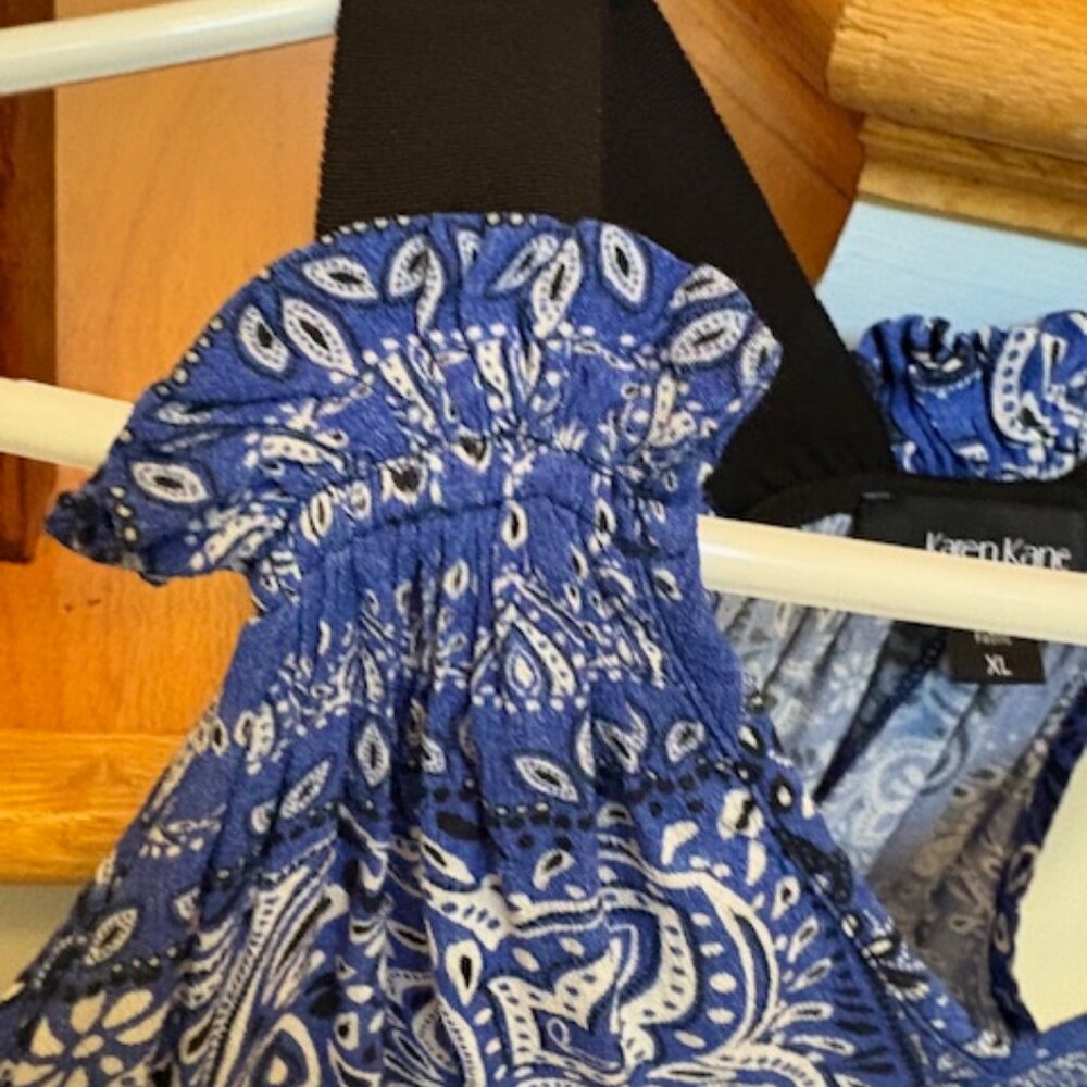 Karen Kane Woven Blue Bandana Print Racerback A Line Sleeveless Top Blouse XL - Picture 4 of 5